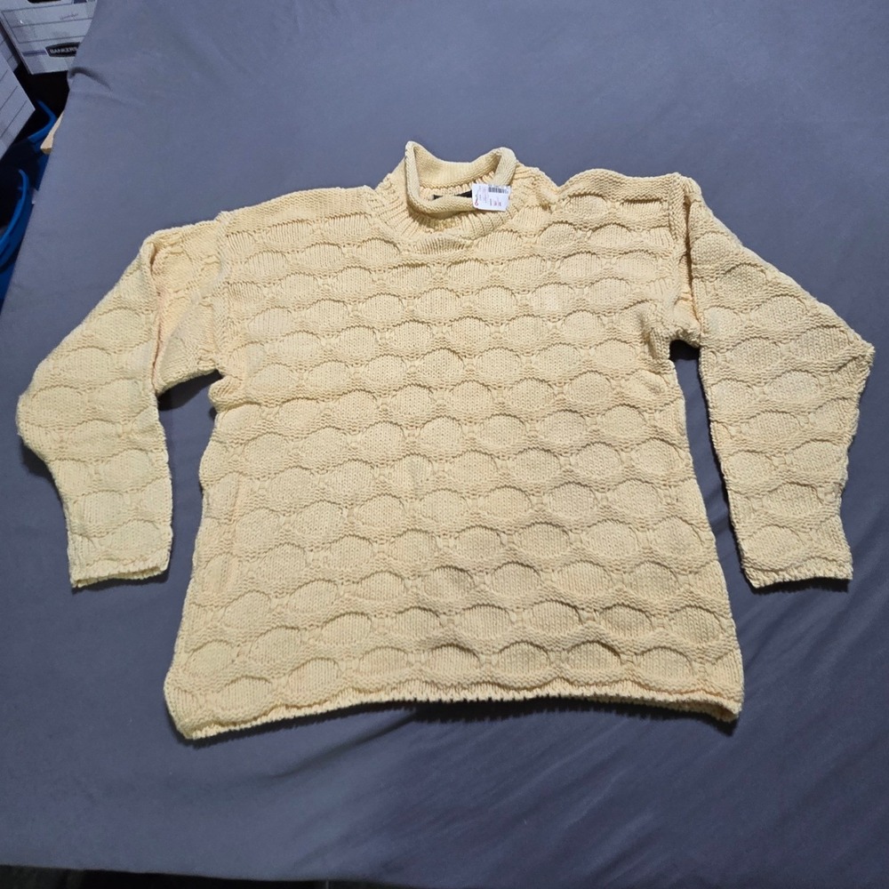 new A Knitch Above Sweater Womens Small Yellow Honeycomb Mock Neck Cotton USA